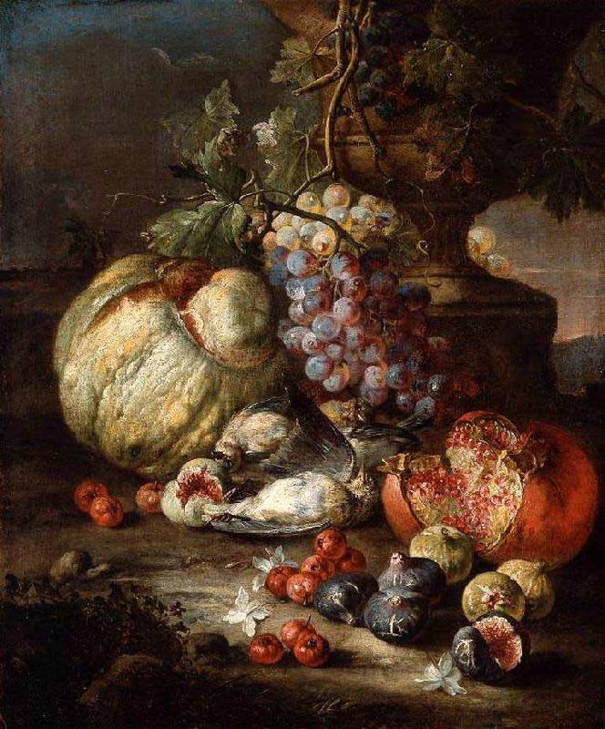 RUOPPOLO, Giovanni Battista Still Life with Fruit and Dead Birds in a Landscape Germany oil painting art